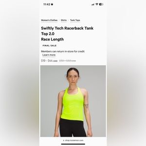 Lululemon swiftly tech racerback tank top 2.0 Race length